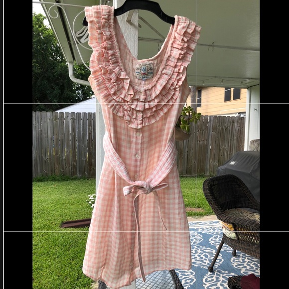 Anthropologie Dresses & Skirts - Bell Fine Garments Pink Check Ruffle Dress 8